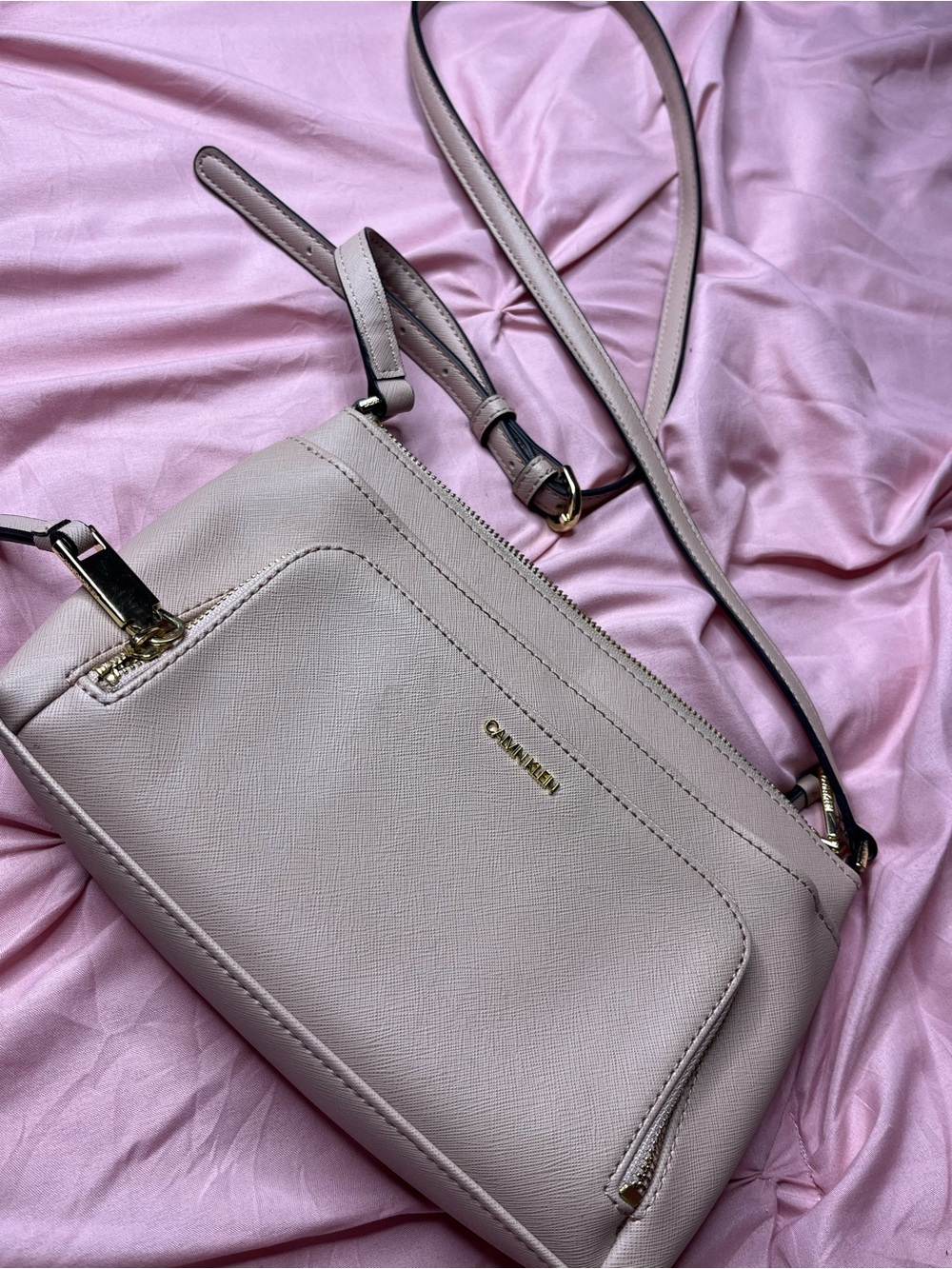 Calvin Klein Light Blush Crossbody Bag with Gold Hardware